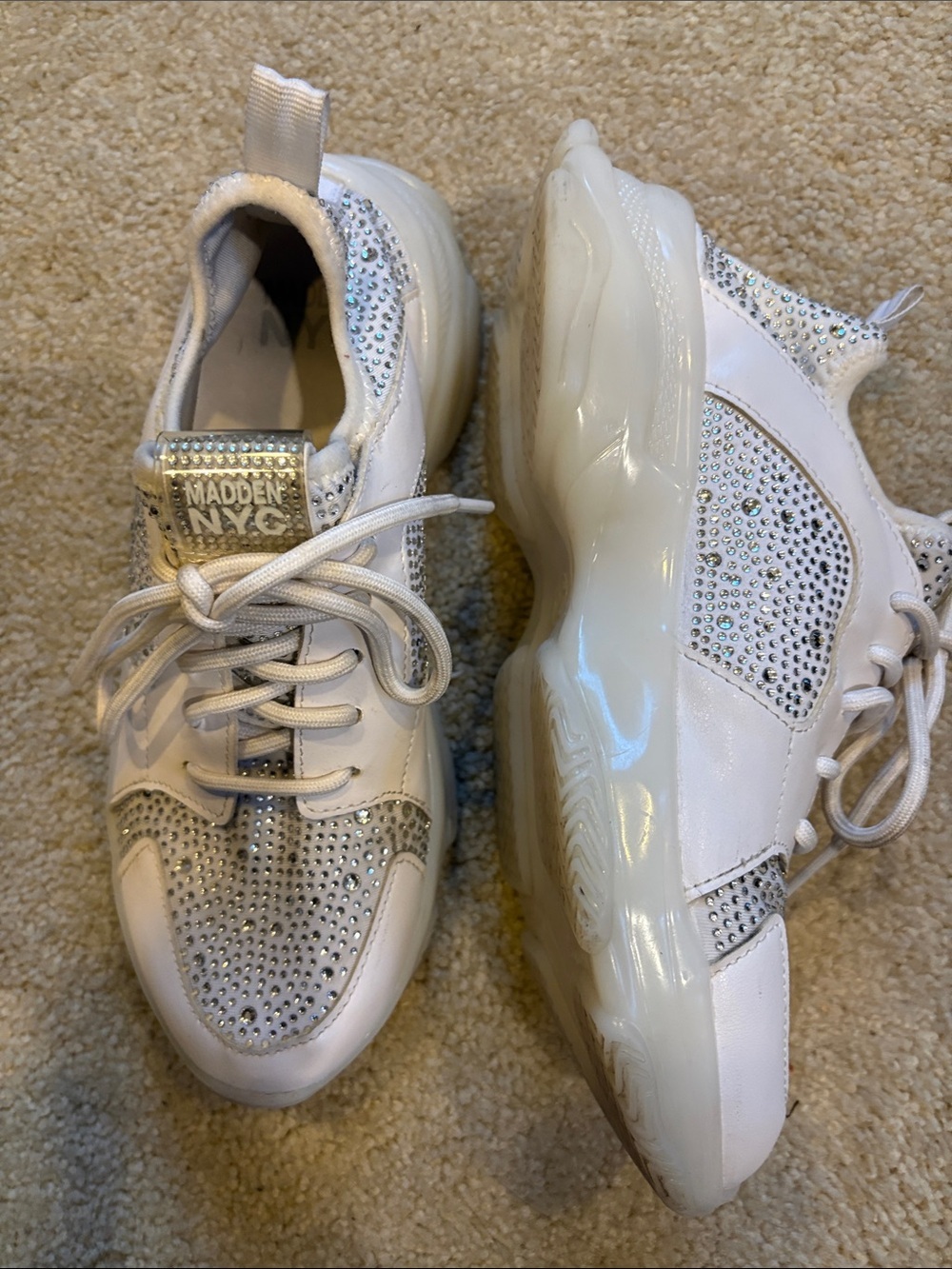 Madden NYC White Rhinestone Platform Sneakers